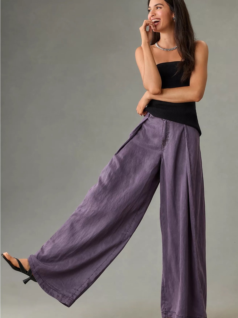 Pilcro Dusty Purple Wide-Leg Linen-Blend Pants